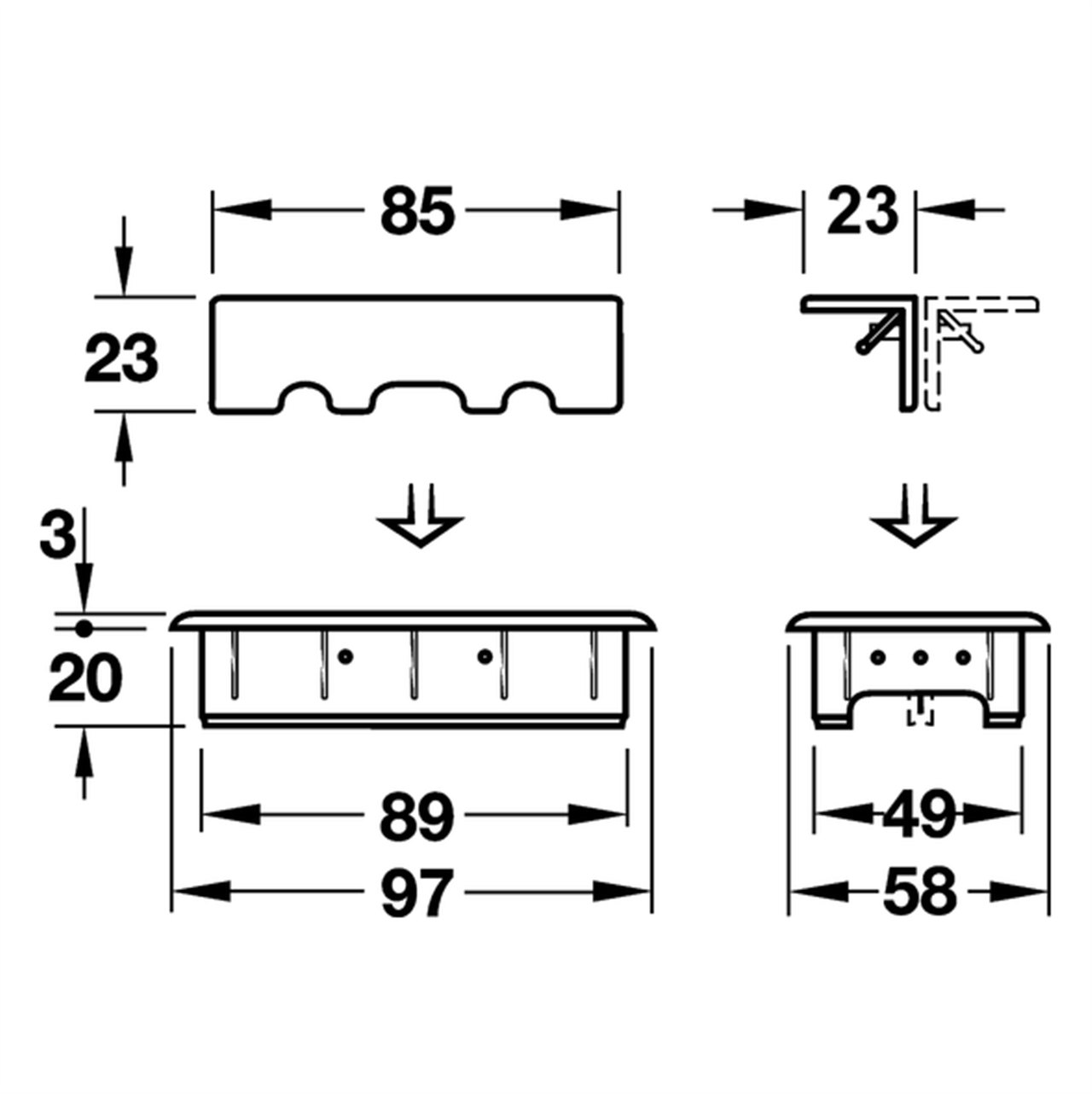Poza Trecere cablu, dreptunghiulara, plastic, aluminiu - 428.98.xxx [2]