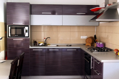 Poza Bucatarie L, pal/pal lucios, blat, abanos, aluminiu - cbc090916 [1]